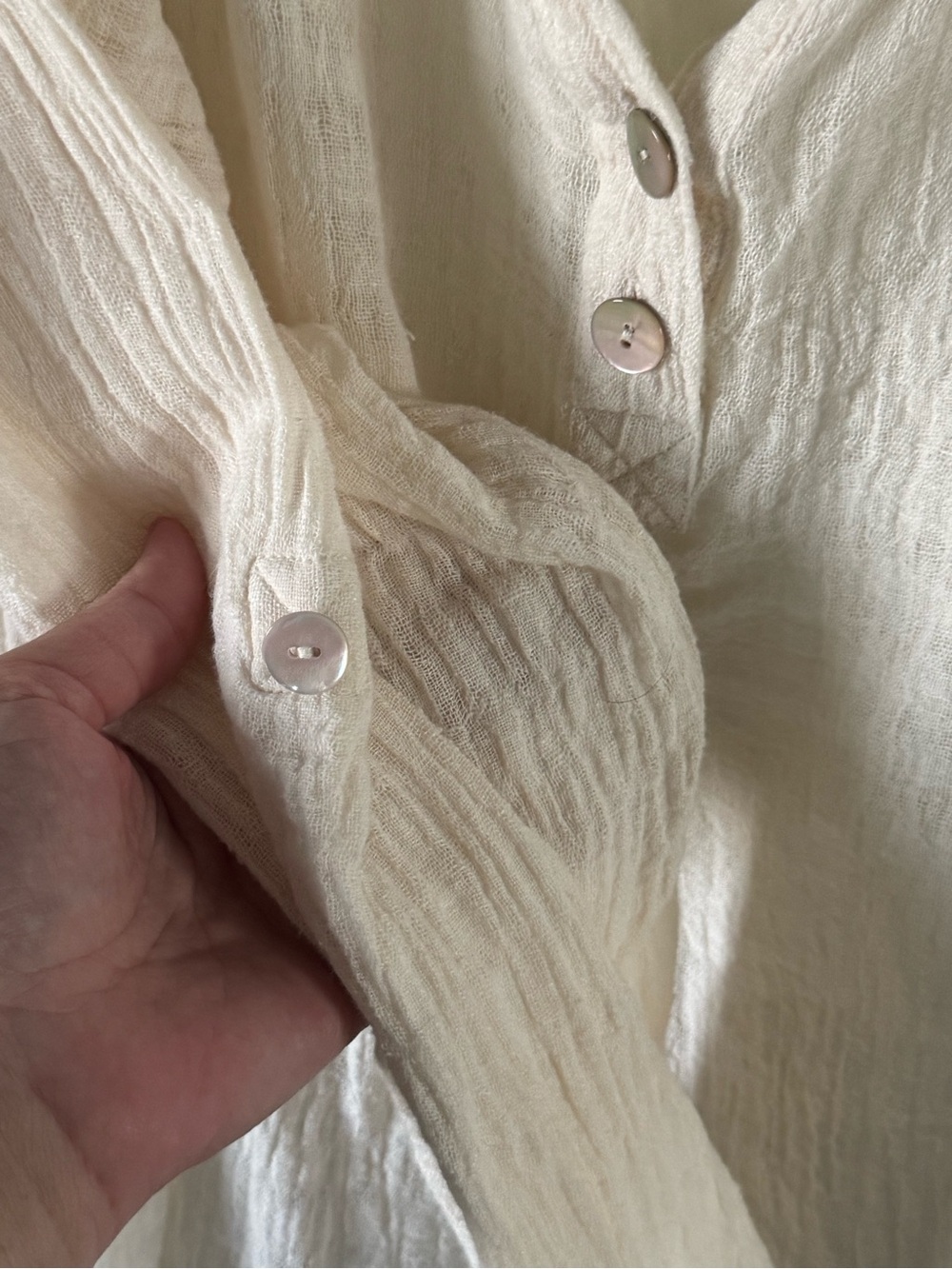 Soft Surroundings Linen Weekender Gauzy Cream Shell Button-Henley Tunic Size XL - Picture 4 of 6